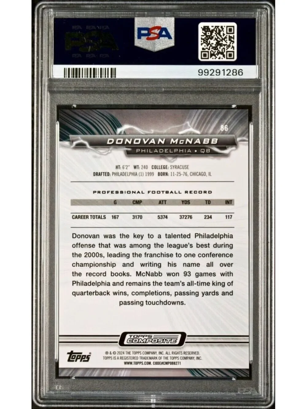 Donovan McNabb 2023 Topps Resurgence NFL #86 Yellow Surge 079/200 Card PSA 10